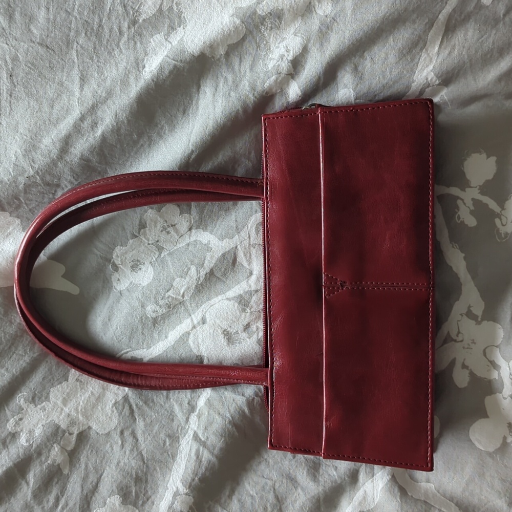Red faux leather purse